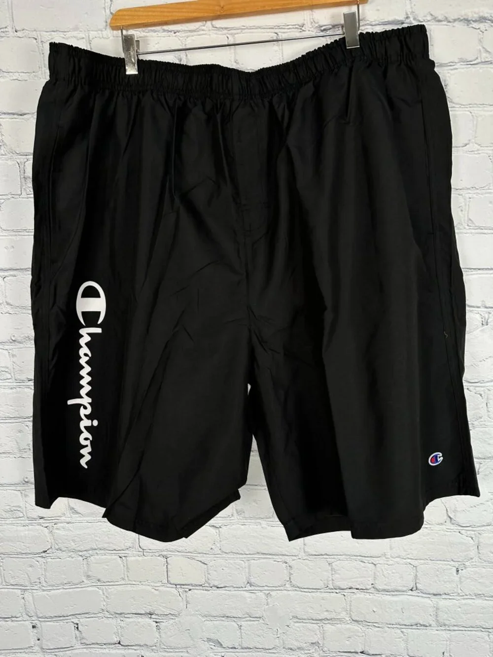 Champion Men's Big & Tall Mesh Lined Script Logo Swim Trunks, Size 3XL, Black